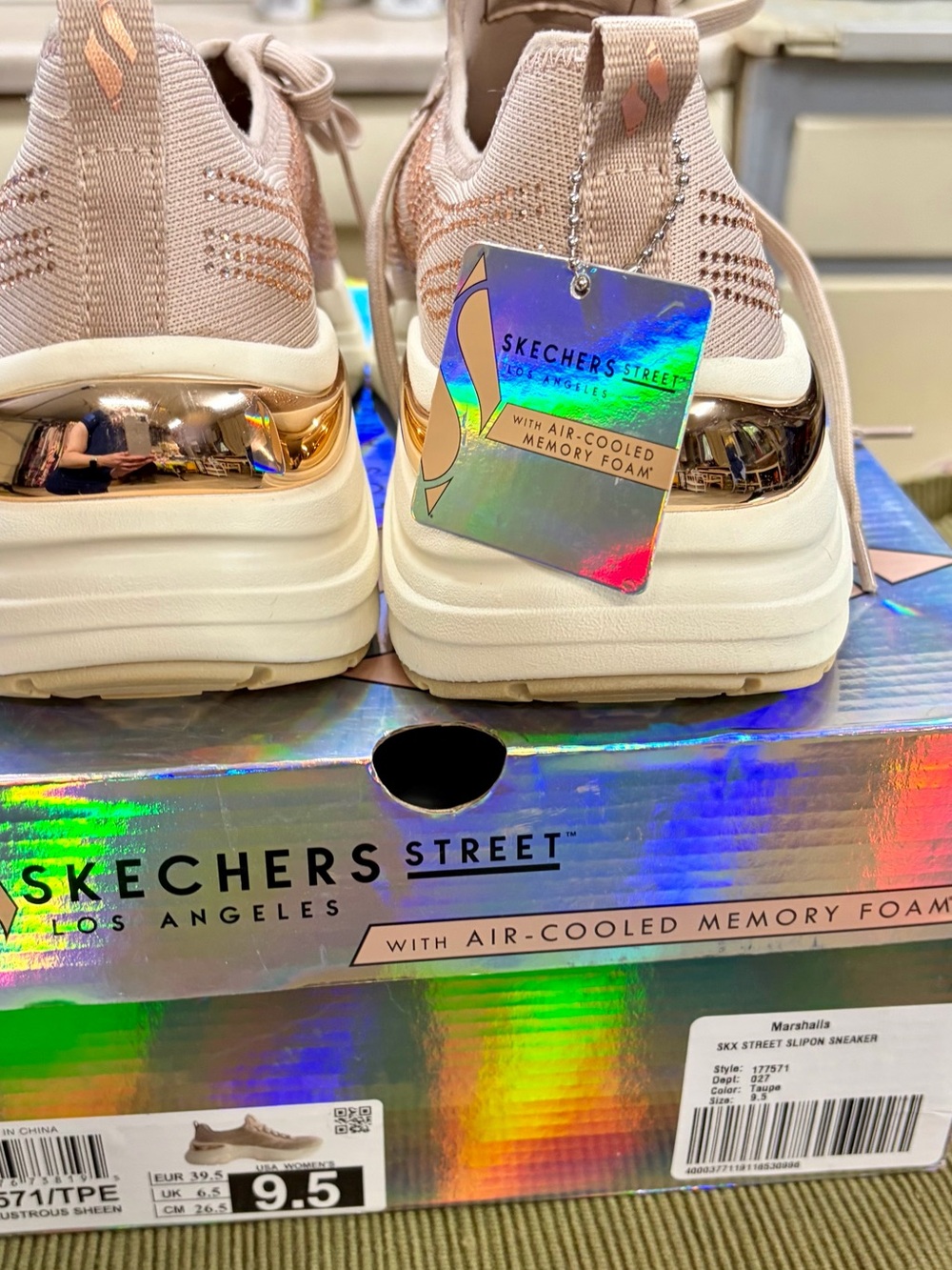 Skechers Taupe Knit Slip-On Athletic Sneakers with Sparkle - Picture 6 of 7